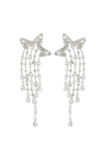 Pursehuit Silver earrings, long, with stones and shooting stars, Magnella C3