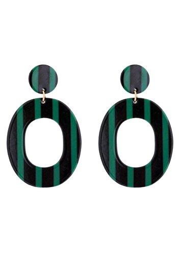 Pursehuit Black, oval earrings with green stripes, Lenore C9