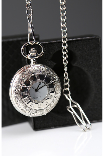imsaconcept Silver Color Half Open Front Watch with Chain and Box