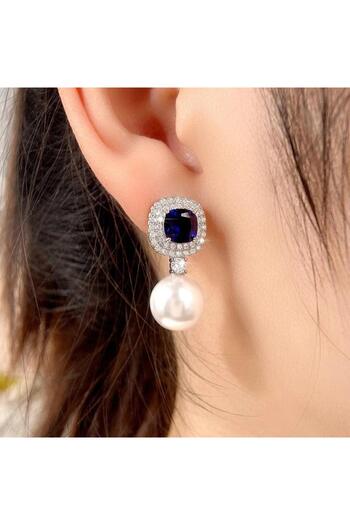Pursehuit Silver earrings, with zirconia stones and pearls, Maidis C19
