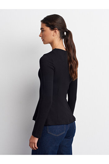 Dilvin 32090 Top peplum cu mâneci lungi-negru