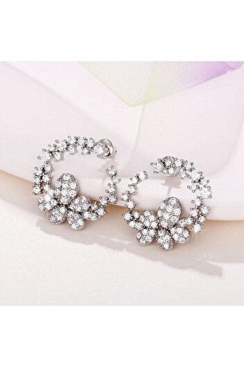 Pursehuit Round silver earrings with zirconia stones, Shawn C12