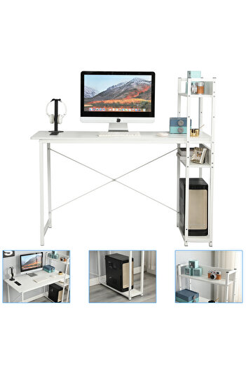 Sheinhome 120cm computer desk, scratch-resistant surface easy to clean, home desk office game three-in-one