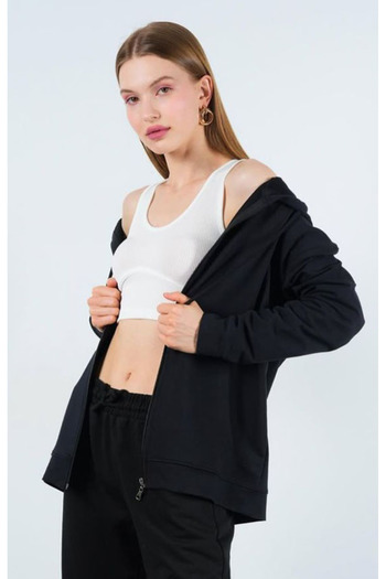 CİDDE Women's Hooded Two Thread Non-Sharmond Fabric Zippered Front Elasticated Leg Sweatpants Set