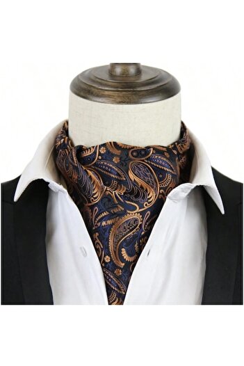 The Casius. Men's Shirt Tie Scarf, Navy Blue with Brown and Blue Inserts