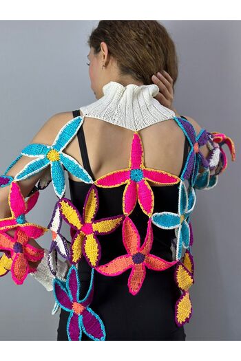 Gönülden Tasarım Hand Knitted Flowered Colorful Women's Mesh Blouse Standard