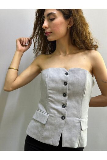 Gönülden Tasarım Heart Collar Buttoned Crop Women's Vest Size 40