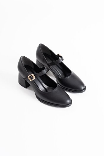İREM Kelly Black Skin Women's Heeled Shoes
