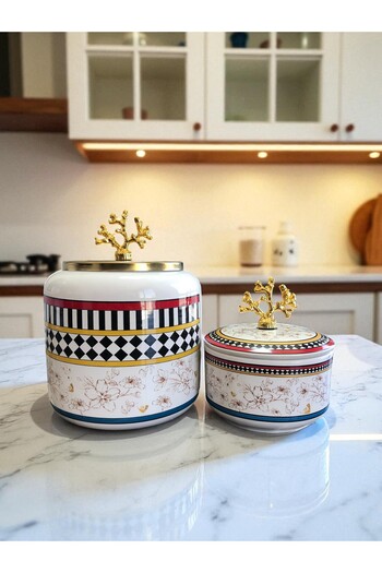 ferayhome Kitchen Accessory Set of 2 Oval Butterfly Patterned Box Butterfly Patterned Gold