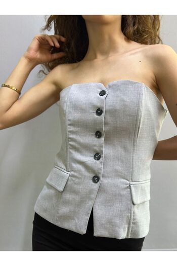 Gönülden Tasarım Heart Collar Buttoned Crop Women's Vest Size 40