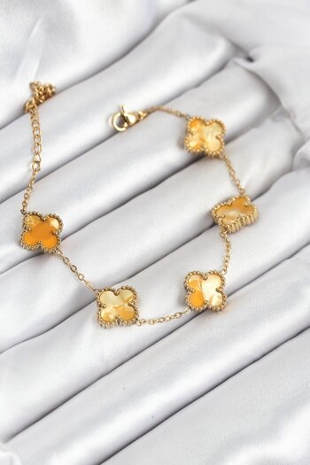 Skygo 316L Steel Gold Chain Yellow Clover Bracelet - Tj-Bb7906