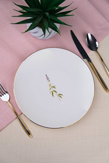 tabakevi Tabak Evi Porselen Natura Salkım Altın Yaldız Pasta Tabağı 20,50cm Tekli