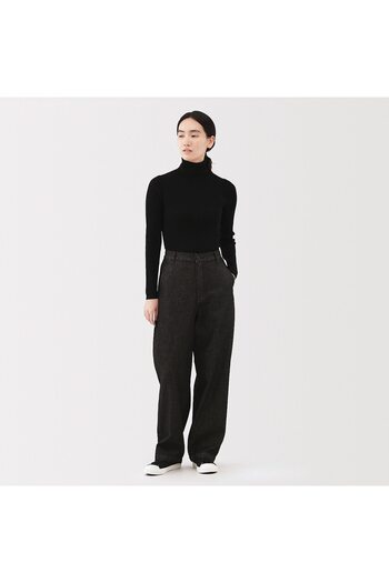 Muji Kapok Blend Denim Wide Pants, Black