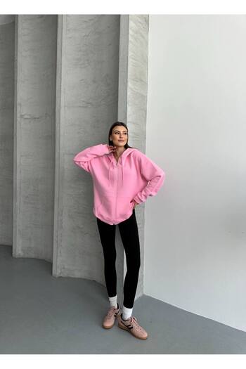 ZF BUTİK Women's Oversize Zippered & Hooded Sweatshirt