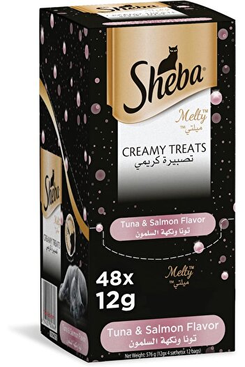 SHEBA Cat Food, Melty Tuna & Salmon Flavor Cat Food Wet Creamy Treats, Premium Indulgence, Pack of 4