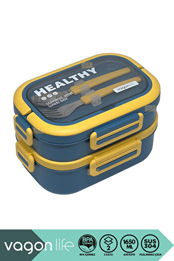 Vagonlife Bento 1650ml Lunchbox New Collection 2 Layer 3 Compartment Stainless Steel Lunch Box Food Container