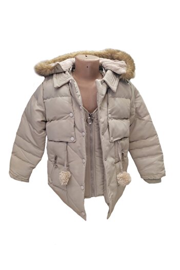 LifeForModa Girl's Detachable Furry Hooded Plush Jacket with Front Zipper and Snap Fasteners, Pompom Detail