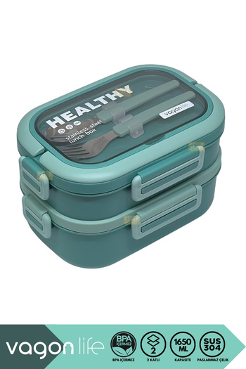 Vagonlife Bento 1650ml Lunchbox New Collection 2 Layer 3 Compartment Stainless Steel Lunch Box Food Container