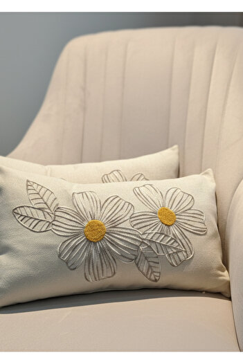 Destiva Home Buldan İşi Gradient Daisy Pattern Embroidered Throw Pillow Cover - 2 Pieces Throw Pillow Cover (30X50Cm)