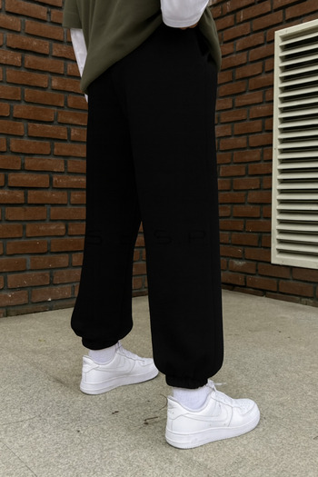 INFLUYENTE Men's Black Winter Thick Fleece-Lined Comfortable Fit Elastic Cuffed Sweatpants