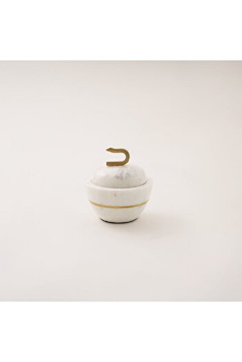 Orion Sans deco white marble date bowl with cover