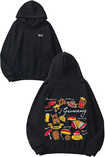THEWERT Germany 5 Design Back Printed Black Hooded Sweatshirt