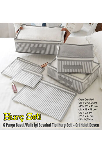 HURCEVİM 6 Piece Suitcase/Luggage Travel Bag Set - Gray Rope Pattern