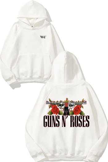 THEWERT Guns N Roses 20 Design Back Printed White Hooded Sweatshirt