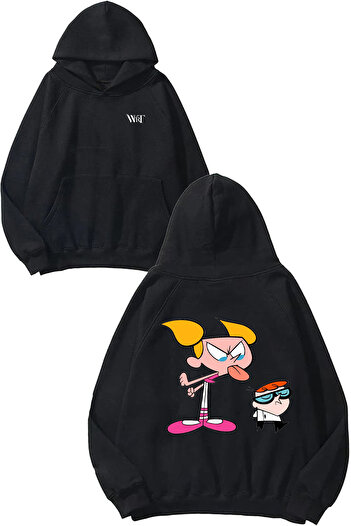 THEWERT Dexter Laboratory 2 Design Back Printed Black Hooded Sweatshirt