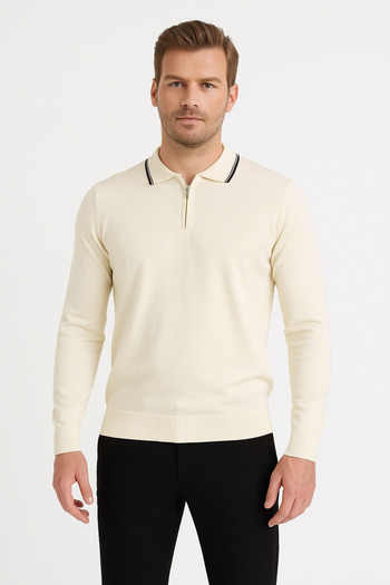 ModaPlaza Men's Polo Neck Zippered Sweater 1036