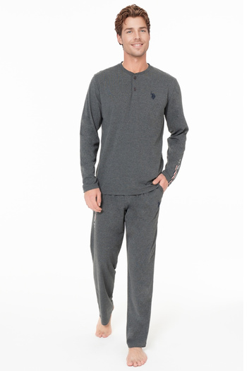 U.S. Polo Assn. Men's Plus Size Cotton Long Sleeve Buttoned Collar Tracksuit Set – Anthracite Melange