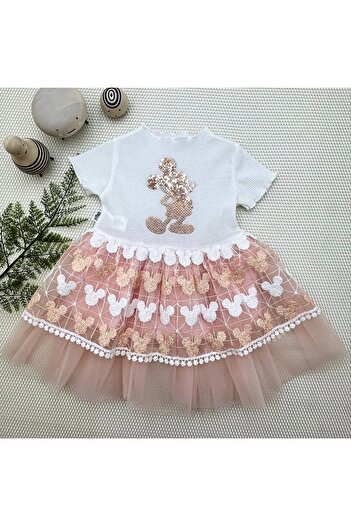 shopwave 1-2-3 Years Sequined Mickey Printed Embroidery Skirt Baby Girl Dress