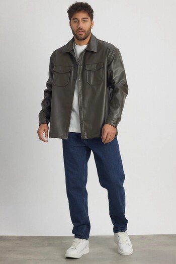 MADZEYMODA Premium Men's Comfortable Fit Fleece Lined Khaki Sports Leather Jacket Ls-58543