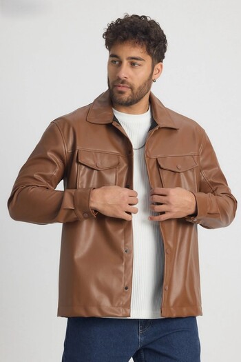 MADZEYMODA Premium Men's Comfortable Fit Brown Sports Leather Jacket with Fleece Inside Ls-58543
