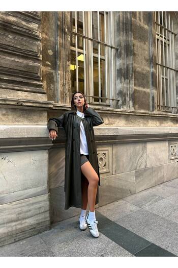 Lady Pixie Midi Length Belted Leather Trench Coat