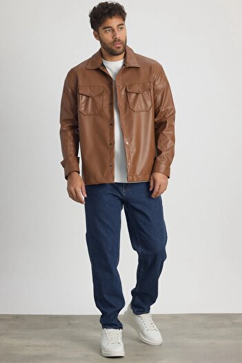 MADZEYMODA Premium Men's Comfortable Fit Brown Sports Leather Jacket with Fleece Inside Ls-58543