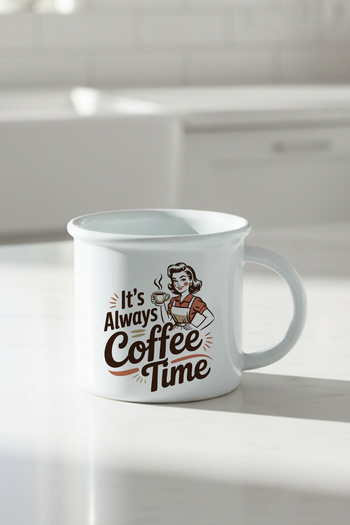 giftkonsept It's Always Coffee Time Printed Enamel-Looking Ceramic Vintage Mug Cup