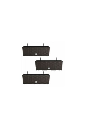 Mercaton Set 3 jardiniere cu suport metalic, imitatie ratan, maro, 58x18x19.5 cm, Rato Case W
