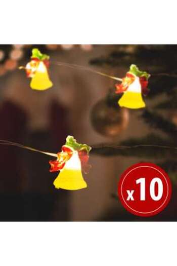 Mercaton Șir luminos LED – Formă de clopot – 2,2 metri – 10 LED-uri – Alb cald – 2 x AA