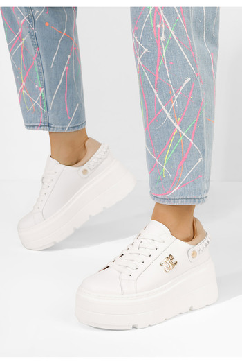 B T Shoes Bílé dámské tenisky na platformě Blanch