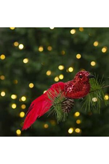 Mercaton Christmas Ornament Glitter Bird with Clip Red Set of 2