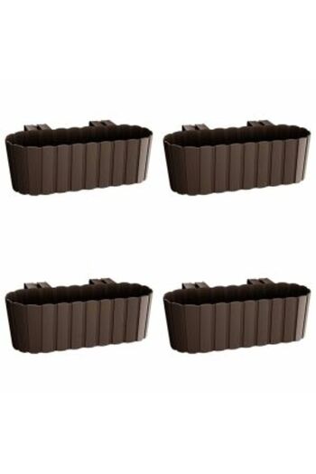 Mercaton Set 4 jardiniere decorative cu suport de plastic, maro, 4.9 L, 38.3×21.2×13 cm, Boardee Hook