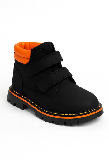 Zilvana Boy's Black Yellow Detailed Double Velcro Winter Boots