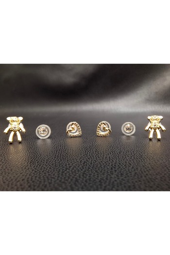 Han Ticarethane Gold Color 6-Piece Stone Teddy Bear Model Set Earrings