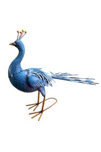 Artool Decoratiune gradina, metalica, paun albastru, 23x70x46 cm