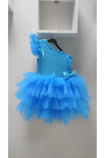 babysmile Blue One Shoulder Sleeve Detail Girls Dress