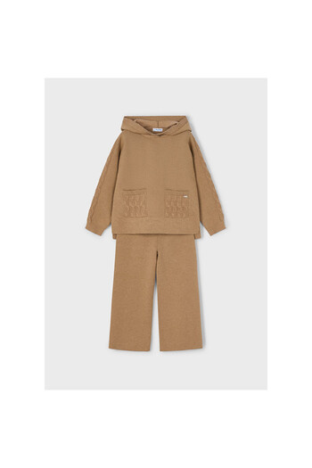 MAYORAL Girl's Set – Camel Hooded Sweatshirt with Pockets + Pants