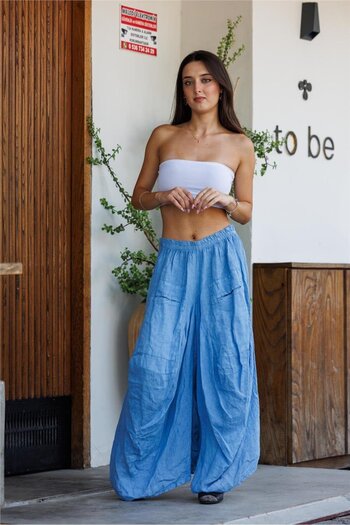 Miss Boheme Blue Color Front Long Back Short Italian Linen Shalwar with Pocket Detail