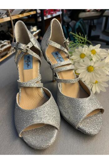 bitangosu Silver Silvery 8.5 cm 13 Points Closed Heel Tango, Dance and Ballroom Shoes Handmade Special Series Production