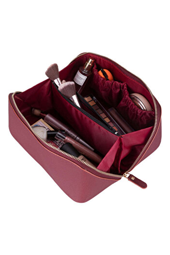 BloominBag Ella Terra Burgundy Leather Makeup Bag